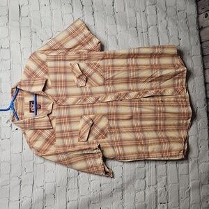 Vintage Red Plaid Snap Button Short Sleeve Shirt XLarge